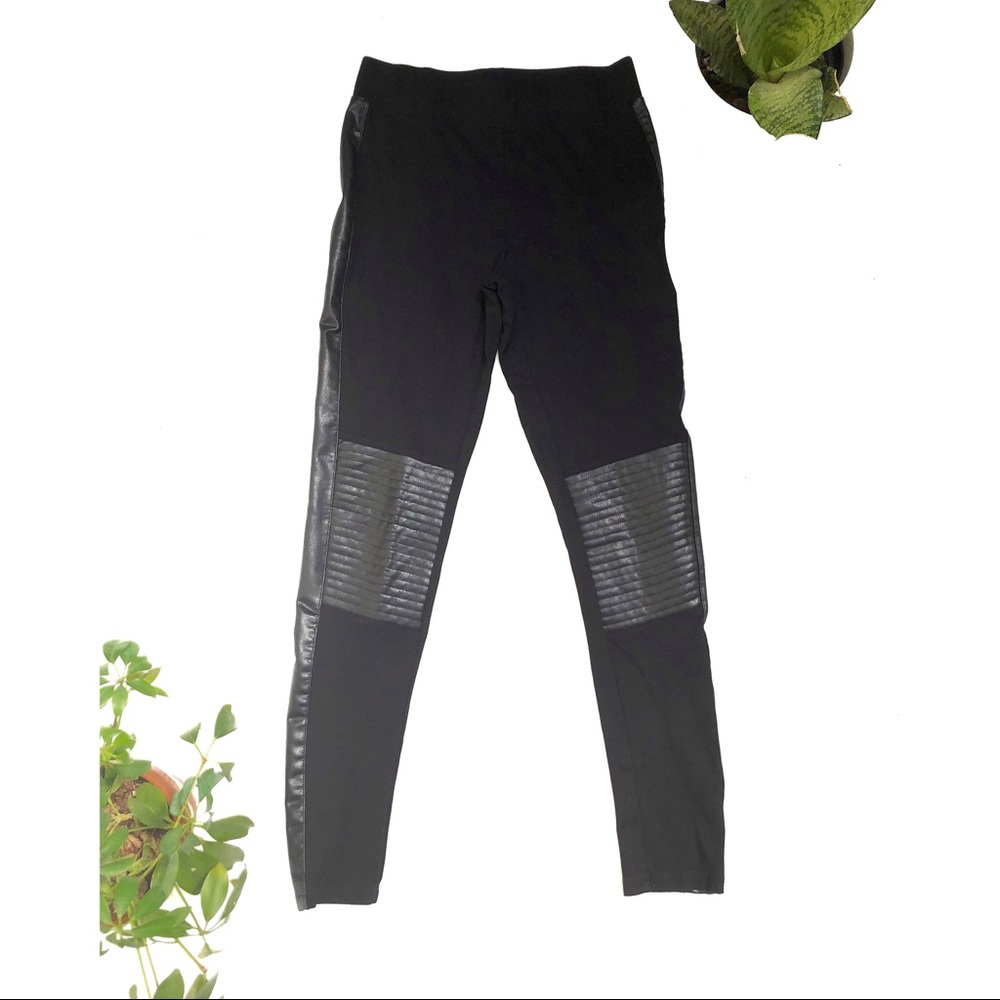 Faux Leather Patch Black Leggings